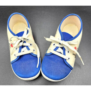 Vintage 80s HUGGIES Toddler 5 Sneakers White Blue I Love Mom Dad Lace Up YK